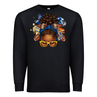 Black blue and gold american football afro messy bun Premium Sweatshirt - texasbilliewilder