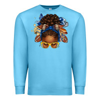 Ocean Blue blue and gold american football afro messy bun Premium Sweatshirt - texasbilliewilder