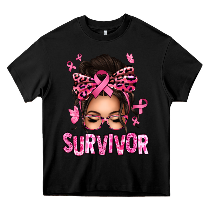 Breast Cancer Survivor Afro Messy Bun Heavy Core Tee by texasbilliewilder | Teevron