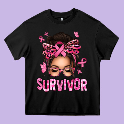 Breast Cancer Survivor Afro Messy Bun Heavy Core Tee Designed By Texasbilliewilder