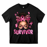 Black breast cancer survivor afro messy bun Heavy Core Tee - texasbilliewilder