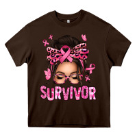 Chocolate Brown breast cancer survivor afro messy bun Heavy Core Tee - texasbilliewilder