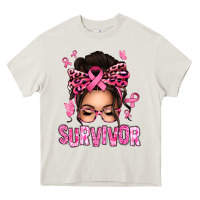 Cream breast cancer survivor afro messy bun Heavy Core Tee - texasbilliewilder