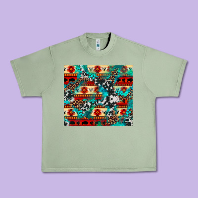 Aztec Leopard Cowhide Turquoise Urban Heavy Tee Designed By Barkaloodesign
