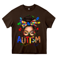 Chocolate Brown autism mom afro messy bun Heavy Core Tee - texasbilliewilder