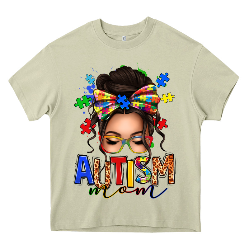 Autism Mom Afro Messy Bun Heavy Core Tee by texasbilliewilder | Teevron