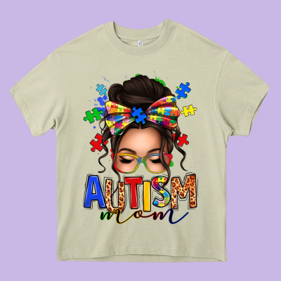 Autism Mom Afro Messy Bun Heavy Core Tee Designed By Texasbilliewilder