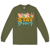 Army Green stay groovy Long Sleeve Tee - MaliasSmallBusiness