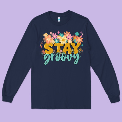 Stay Groovy Long Sleeve Tee Designed By Maliassmallbusiness