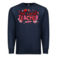 Navy one loved teacher afro messy bun Premium Sweatshirt - texasbilliewilder