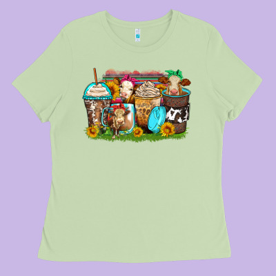 Heifers Coffee Cups Ladies Tee Designed By Zillion Design Studio
