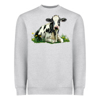 Heather Grey holstein cow sitting Heavyweight Sweatshirt - LillyAllenDesigns