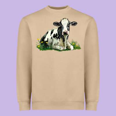 Holstein Cow Sitting Heavyweight Sweatshirt Designed By Lillyallendesigns