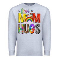Heather Grey Free Mom Hugs with Butterflies Premium Sweatshirt - texasbilliewilder
