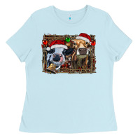 Baby Blue christmas heifers with leopard and cowhide background Ladies Tee - RanaPortraitStore