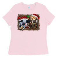 Bubblegum Pink christmas heifers with leopard and cowhide background Ladies Tee - RanaPortraitStore