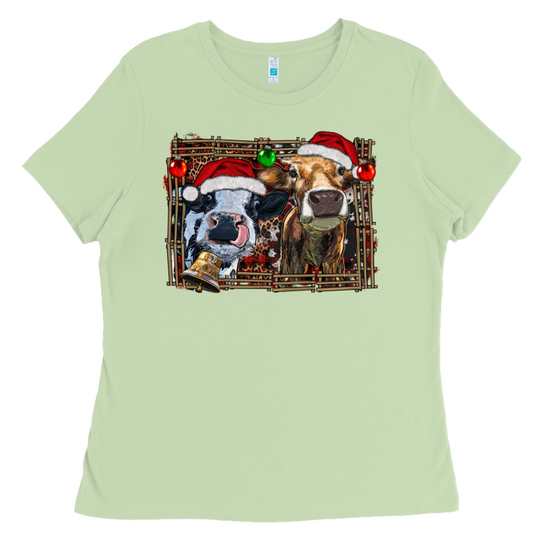Christmas Heifers With Leopard And Cowhide Background Ladies Tee by RanaPortraitStore | Teevron