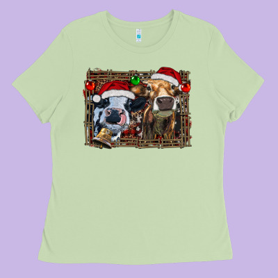 Christmas Heifers With Leopard And Cowhide Background Ladies Tee Designed By Ranaportraitstore