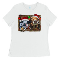 White christmas heifers with leopard and cowhide background Ladies Tee - RanaPortraitStore