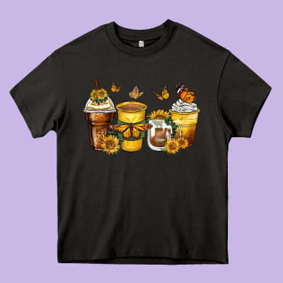 Butterfly Coffee Cups Heavy Core Tee Designed By Zillion Design Studio