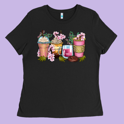 Flowers Coffee Cups Ladies Tee Designed By Zillion Design Studio