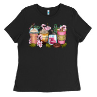 Black flowers coffee cups Ladies Tee - Zillion Design Studio