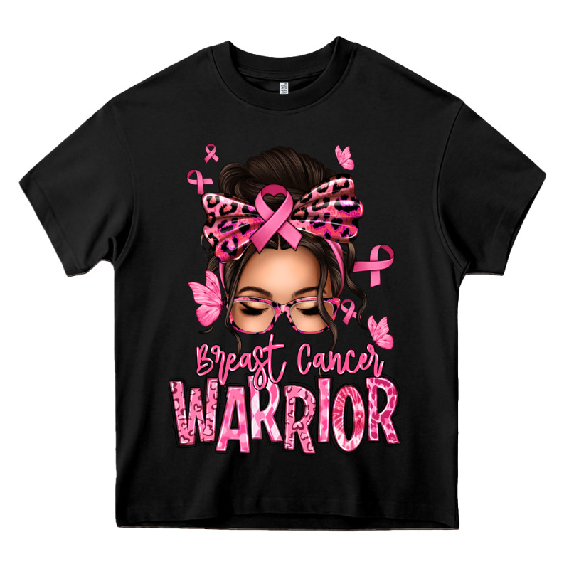 Brest Cancer Warrior Afro Messy Bun Heavy Core Tee by texasbilliewilder | Teevron