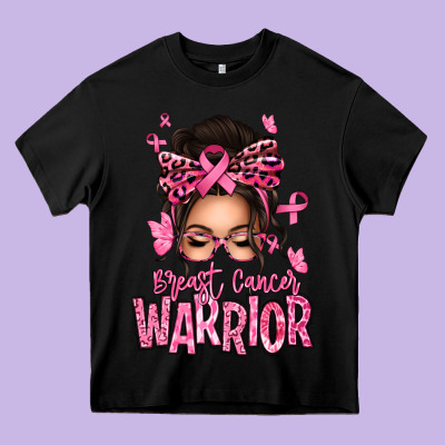 Brest Cancer Warrior Afro Messy Bun Heavy Core Tee Designed By Texasbilliewilder
