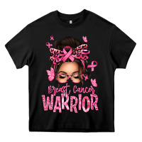 Black brest cancer warrior afro messy bun Heavy Core Tee - texasbilliewilder