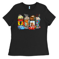 Black cartoon characters coffee cups Ladies Tee - Zillion Design Studio