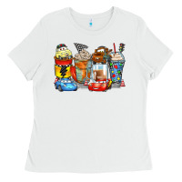 White cartoon characters coffee cups Ladies Tee - Zillion Design Studio