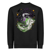 Black Magical cats ghost with moon Halloween Heavyweight Sweatshirt - NancyCooperArtShop