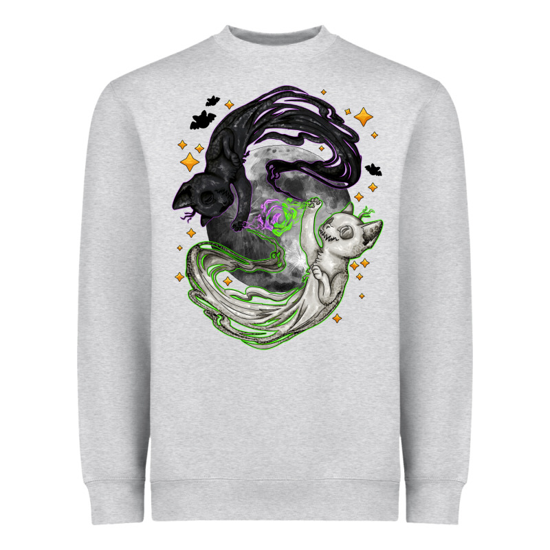 Magical Cats Ghost With Moon Halloween Heavyweight Sweatshirt by NancyCooperArtShop | Teevron