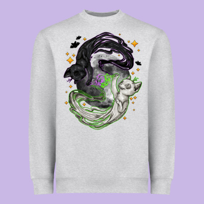 Magical Cats Ghost With Moon Halloween Heavyweight Sweatshirt Designed By Nancycooperartshop