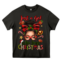 Asphalt just a girl who loves christmas afro messy bun Heavy Core Tee - texasbilliewilder