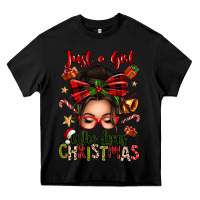 Black just a girl who loves christmas afro messy bun Heavy Core Tee - texasbilliewilder