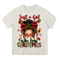 Cream just a girl who loves christmas afro messy bun Heavy Core Tee - texasbilliewilder