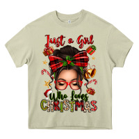 Just A Girl Who Loves Christmas Afro Messy Bun Heavy Core Tee | Teevron
