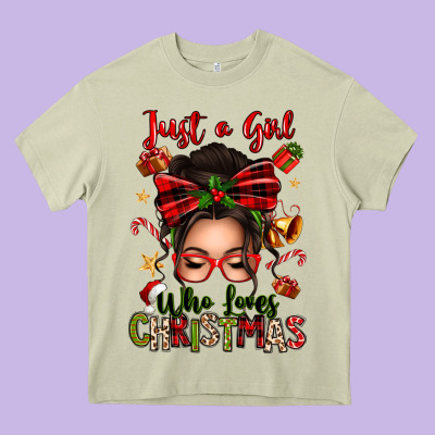 Just A Girl Who Loves Christmas Afro Messy Bun Heavy Core Tee Designed By Texasbilliewilder