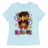 Baby Blue bead me mardi gras afro messy bun Ladies Tee - texasbilliewilder