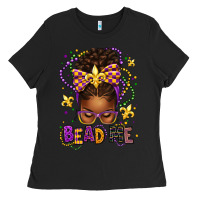 Black bead me mardi gras afro messy bun Ladies Tee - texasbilliewilder