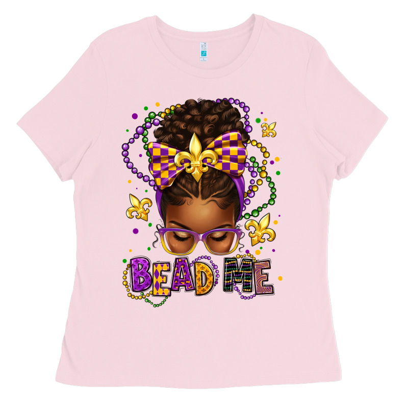 Bead Me Mardi Gras Afro Messy Bun Ladies Tee by texasbilliewilder | Teevron