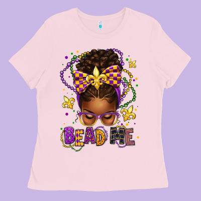 Bead Me Mardi Gras Afro Messy Bun Ladies Tee Designed By Texasbilliewilder