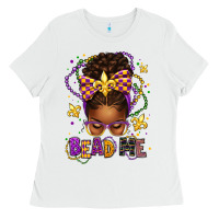 White bead me mardi gras afro messy bun Ladies Tee - texasbilliewilder