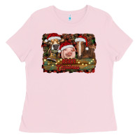Bubblegum Pink merry christmas farm animals Ladies Tee - RanaPortraitStore
