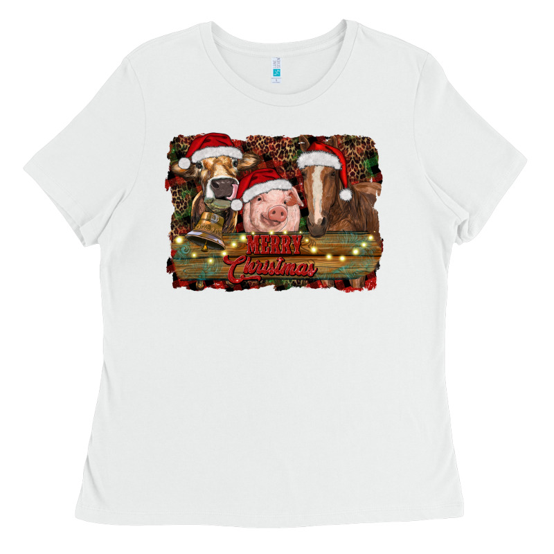 Merry Christmas Farm Animals Ladies Tee by RanaPortraitStore | Teevron