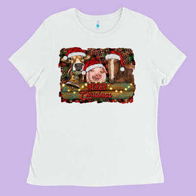 Merry Christmas Farm Animals Ladies Tee Designed By Ranaportraitstore
