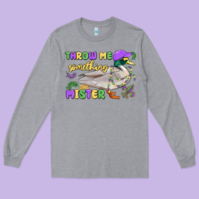 Throw Me Something Mister Mardi Gras Duck Long Sleeve Tee Designed By Maliassmallbusiness
