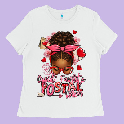Cupid's Favorite Postal Worker Afro Messy Bun Ladies Tee Designed By Texasbilliewilder