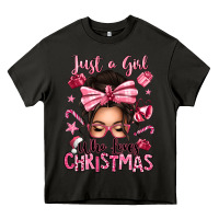 Asphalt just a girl who loves pink christmas messy bun Heavy Core Tee - texasbilliewilder